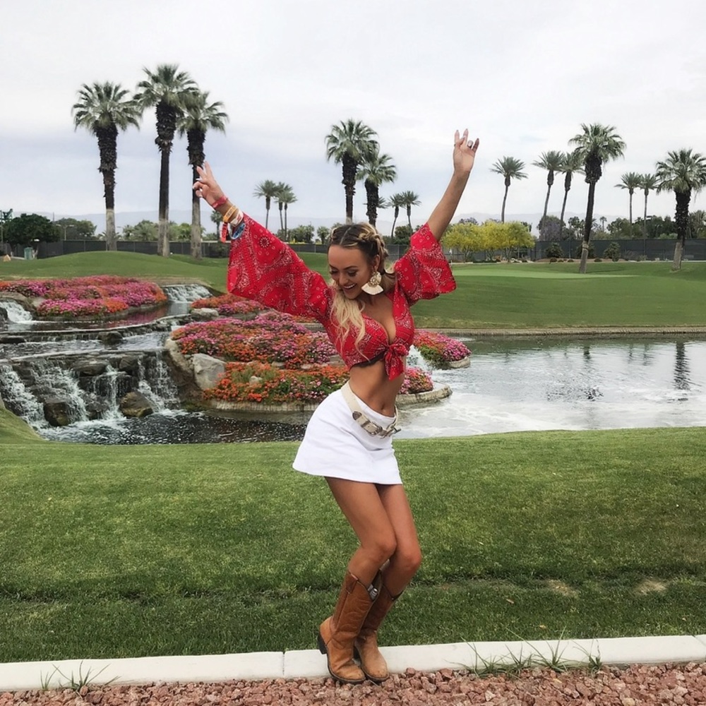 Red paisley crop top front tie stagecoach or country concert outfit